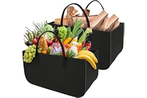 Filztasche, StarryTiger 2 Stück Multifunktional Filztaschen Shopper, Groß Kaminholztasche Holzkorb Einkaufskorb, Filzkorb Einkaufstasche zur Aufbewahrung 50 x 25 x 25cm - Schwarz