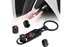 CRESBEL Tappi valvola per Tesla: 4 pcs Tappi valvola pneumatici per Tesla Modello S/3/Y Tappi valvola con chiave Tappo valvola auto per accessori auto Tesla Tappi valvola per pressione pneumatici stabile Nero