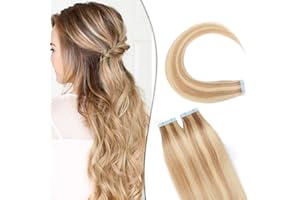 SEGO Extension Biadesive Capelli Veri Biadesivo 20 Ciocche Adesive con Tape Remy Human Hair 30cm 60g #18P613 Biondo Cenere/Biondo Chiaro