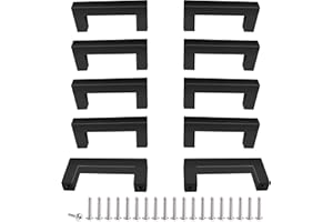 Drenky 10 Stück Schwarz Rostfreier Stahl Türknäufe, Möbelgriff mit Schraube für Schublade, Schrank, Möbel, Küche, Heimdekoration, Lochabstand 64 mm
