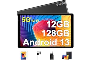 Biegedy Tablette 10 Pouces Android Tablette 12 Go RAM+128 Go ROM (TF 1 to), Tablette Tactile avec Processeur Octa-Core 2.0 GHz, 5G WiFi丨5+8MP丨6000mAh丨Bluetooth 丨Noir