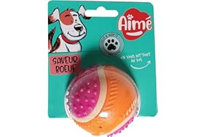 AIME Aimé - Palla per cane 5 in 1 al sapore di manzo - Giochi per cani, giochi interattivi per cani, per stimolare i 5 sensi - Resistente, adatta a tutte le razze e per tutte le età - Dimensione 6 cm