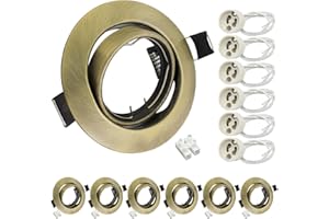 Wondlumi 6X GU10 Downlights for Ceilings 360° Tilt Swivel Recessed Ceiling Lights Metal Frame Round Antique Brass Spotlights Fitting, Outer Diameter: 90mm, Cut-Out Hole: 68-85mm, No Bulbs