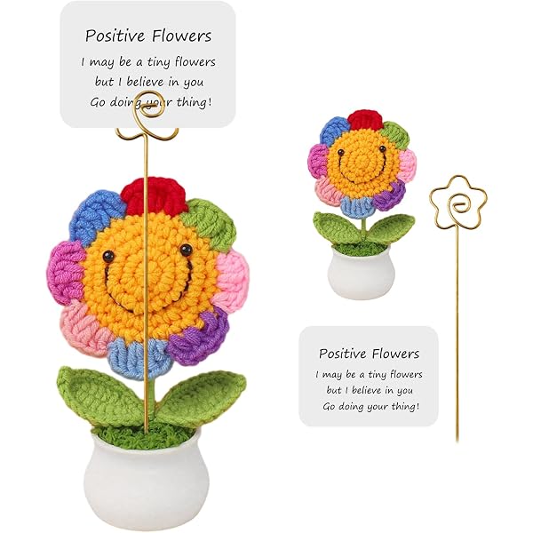 Tournesol Tricoté Positif Avec Carte D'encouragement - Poupée En Laine Faite Main - Cadeau Réconfortant - Jaune - 5