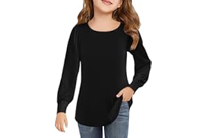 Haloumoning Mädchen Langarmshirt Rundhals Puffärmel T-Shirt Kinder Einfarbig Niedlich Freizeit Shirts Mode Basic Oberteile 5-14 Jahre