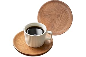 muso wood Małe okrągłe talerze drewniane 15 cm, okrągłe talerze do serwowania z drewna akacjowego, 2-częściowe drewniane tace lub taca do serwowania, małe talerze, nielakierowane, na poranną kawę w