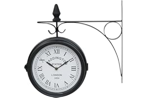 Luebel Wall Clock Double Sided Indoor & Outdoor Garden Train Station Clock Vintage Antique Look Wall Mounted Wall Clock