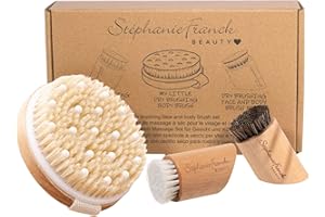 Stephanie Franck Beauty – Coffret Brosses de Massage à Sec Corps & Visage en Poils Naturels – Exfoliation, Anti-Cellulite & Drainage Lymphatique – Rituel Bien-Être, Idée Cadeau Noël Femme
