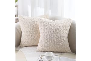 decorUhome Set of 2 Fur Cushion Covers Decorative Faux Fur Plush Fluffy Square Neutral Pillow Case for Sofa, Cream Beige, 26 x 26 inch/65x65cm