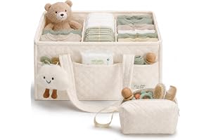PeraBella Baby Diaper Caddy Organizer, Baby Basket Shower Gift, Portable Changing Table Basket, Postpartum Caddy & Tote Bag Pouch, Newborn Boy & Girl Nursery Essentials Registry, Car Diaper Organizer