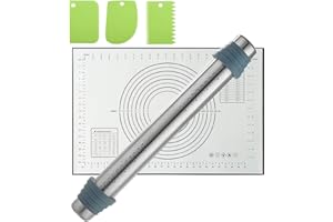 FEIXIA Rouleau à pâtisserie Rouleau à pâtisserie antiadhésif en acier inoxydable de 17'' avec anneaux d'épaisseur ajustable pour la cuisson de biscuits Chapati Fondant Pâte Pâtisserie Pizza Pie Crust (type2)