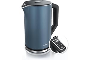 ‎ARENDO Arendo - Edelstahl Wasserkocher mit Temperatureinstellung 40-100 Grad in 5er Schritten - Doppelwand Design - Modell ELEGANT - 1,5 Liter - 2200 W - Teekocher mit Temperaturanzeige - GS - Admiral Blau