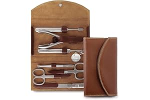‎NIPPES SOLINGEN nippes Solingen Classic Premium Maniküre Set, Echt Leder-Nageletui, Edelstahl Instrumente nickel- und rostfrei, Nagelset mit Nagelschere, Hautschere, Pinzette, Nagelzange, Nagelfeile und mehr