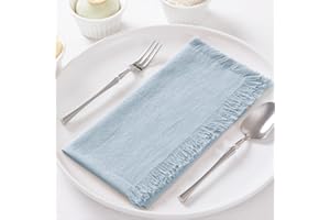 DeZerlor 12Pack Gray-Blue Cotton Linen Napkins with Fringe Soft Boho Cloth Napkins Set of 12 Handmade Dinner Napkins Bulk for Valentine's Day Wedding Bridal Baby Shower Daily Use, 17 x 17 Inches