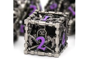 DND Würfel, Metall Spielwürfel Dungeons and Dragons Würfel Set HNCCESG Hohle Sensenmann D&D Würfel Polyedrische Würfelset für Pathfinder MTG RPG DND Dice Set W20 W12 W10 W8 W6 W4 (Tod Violett Nummer)