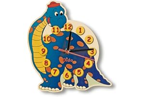 Dida – Horloge Murale en Bois Enfant – Dinosaure – Horloge en Bois pour Chambre d'enfant