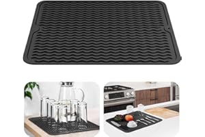 OSDUE Silikonowa Mata Ociekowa - 40 x 30 cm, Składana i Zwijana, Antypoślizgowa, Odporna na Wysoką Temperaturę do Ekspresu do Kawy, Czarna