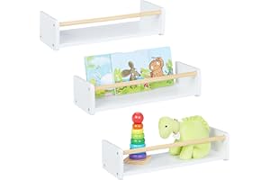 Relaxdays Estantes de Pared Infantiles, Set de 3, Baldas Flotantes Niños, 12x50x18 cm, Estantería Niños, Blanco/Natural