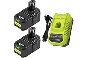 Batterie pour Ryobi 18V 5.5Ah Exemoro de Rechange et Chargeur BCL14181H 9.6V-18V de Rechange pour Ryobi RB18L50 RB18L40 RB18L30 RB18L25 RB18L20 RB18L15 P108 P189 P190 P191 P192 etc.