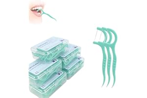 KWOKWEI 300 Stück Zahnstocher, Zahnseidenstäbchen mit Kunststoffgriff, Einweg-Flosser mit Halter, Zahnstocher, Zahnseidenstäbchen, Zahnreinigungsstäbchen für Familien, Hotelreisen, 5 x 60 Stück