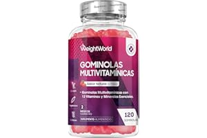 WEIGHTWORLD Gominolas Multivitaminas y Minerales 120 Gomitas Sabor Fresa - Con 13 Vitaminas y Minerales Esenciales como Vitamina D3, A, C, B6, B12, E, Biotina, Zinc y Ácido Fólico y Más para 2 Meses