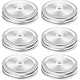 ASTER 6Pack Canning Lids,Mason Jar Canning Lids with 70mm Silver Metal Straw Hole Mason Jar Lids for Canning