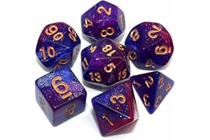 CREEBUY Polyhedral DND Glitter Dice Set para Dungeon and Dragons D&D RPG Juegos de rol Azul Mezclado Púrpura Nebulosa Dados