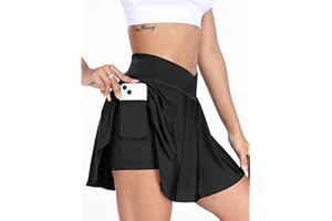 WERFAMI Tennis Rock Damen Sport Golf Skort mit Tasche & Innenhose Minirock Laufrock dehnbar V Bund Hohe Taille Rock