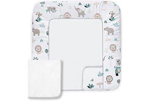 Balbina Wickeltischauflage Baumwolle, Waschbare Unterlage zum Wickeln, Wickelauflage mit Austauschbarem Frotteebezug, Widerstandsfähig & Robust, 70 x 60 cm, Autos im Zoo