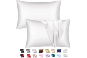 SANOOR Mulberry Satin Silk Pillowcase for Hair and Skin - Soft Breathable Smooth Both Sided Silk Pillow Cover Pair - Standard Size 50x75cm, 2pc (Standard (50cm x 75cm), White, 2)
