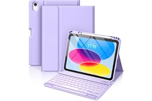 Vobafe Coque Clavier pour iPad A16 11/10 Ème Generation (11 Pouces 2025/10.9 Pouces 2022), Étui Keyboard 7 Couleurs Rétroéclairées avec Porte Crayon, AZERTY Layout pour iPad 10eme/11eme, Lavande
