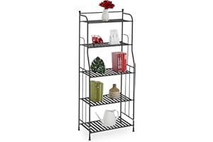 Relaxdays Scaffale in Metallo, HxLxP: 133 x 56 x 28 cm, Mobiletto Cucina e Bagno, 5 Ripiani, Mensole Multiuso, Nero