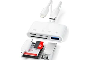 AGEEMY SD Card Reader for iPhone, 4 in 2 Lightning+USB C SD Card Reader, Memory Card Reader with SD/TF Slot+USB+PD Port, Camera Card Reader USB C OTG Adapter Camera Card Viewer Compatible with iPhone 15/14
