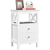 Yaheetech Bedside Table with 2 Drawers Modern Side Side Side Table for Sofa Bedroom White MDF Wood 40 &times; 30 &times; 60 cm
