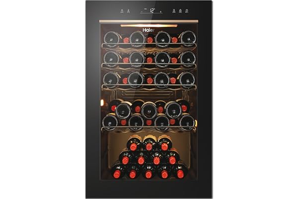Haier - Cave à Vin 49 Bouteilles - 1 Porte - Classe Énergétique F - Froid Statique - Noire - 82 x 49,7 x 58,5 cm - Modèle HWS49GAE