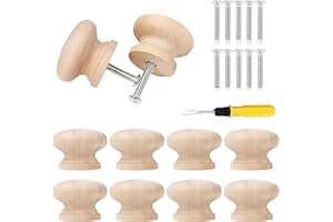 LETTERASHQP 10 Stück Möbelknöpfe Holz Schubladengriff Holzknöpfe Schrankknöpfe Holz Holzknöpfe Kommode Runde Schrankgriff Möbelgriffe holz Schrankknöpfe 26 x 34mm mit Schrauben Möbelknöpfe für Kommode