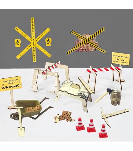 Wichtel Baustellen Zubehör Set – Mini Verkehrsschilder Für Kreatives Spielen