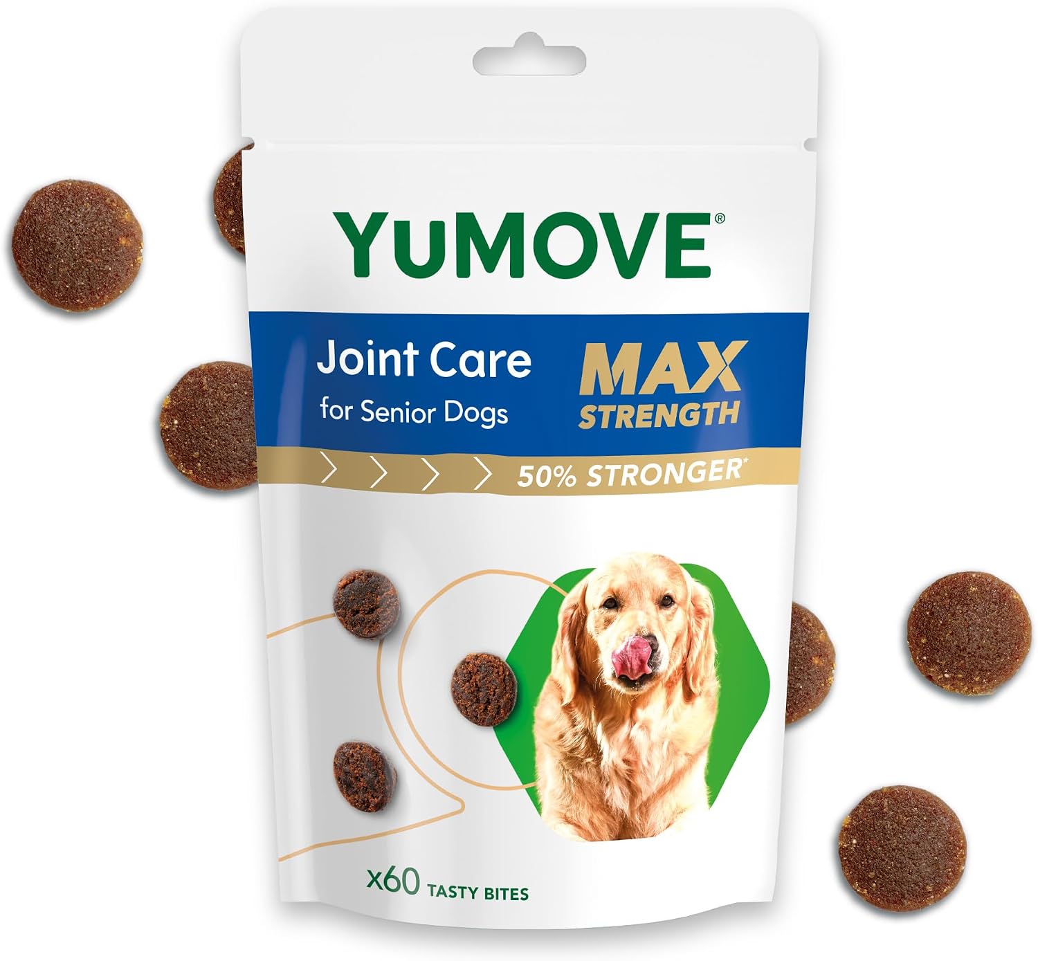 YuMOVE Max Strength Joint Supplement, Hip & Joint Aid with Glucosamine, Chondroitin, Green Lipped Mussel, Aged 8+, 60 Chews | Unflavoured