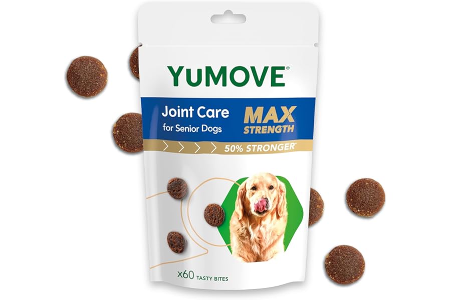 YuMOVE Max Strength Joint Supplement for Senior Dogs, Essential Dog Hip and Joint Aid with Glucosamine, Chondroitin, Green Lipped Mussel, Aged 8+, 60 Chews