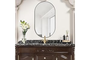 antok Lustro ścienne 55 x 95 cm, czarne, dekoracyjne lustro ścienne do łazienki, salonu, wejścia, owalne czarne lustro oprawione w elegancką aluminiową ramę