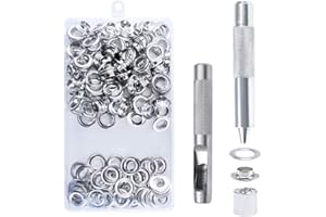 HO2NLE 203pcs Kit Ojetes Metalicos 14mm de Acero Inoxidable Ojales para Lonas con Herramienta de Ojetes Metal y Caja de Almacenamiento Ojetes Plateadas para Toldos Cuero Cortinas Banderas Carpas