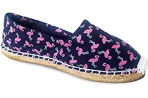 EMBROLLO Alpargatas Mujer Planas Esparto. Esparteñas sin cuña, Zapatillas Lona Cerradas con Suela de Yute. Estampado flamencos.