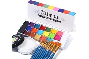 UCANBE Zestaw farb ciała 20 kolorów + proszek przeźroczysty + 10 pędzli kosmetycznych – bezpieczna farba do twarzy do makijażu teatralnego, karnawałowego, na Halloween i Cosplay