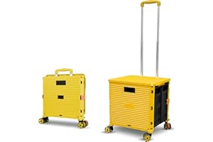 CROSS ZEBRA Carrito de Compras Plegable, 54L/45KG Carro de Utilidad Duradero Portátil Multifuncional de Gran Capacidad con asa Telescópica y 4 Ruedas Giratorias Desmontables para Compras y Transporte, Amarillo