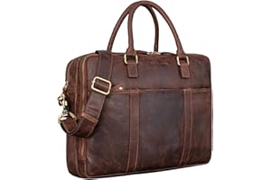 STILORD 'Drake' Sacoche d'affaires Cuir Vintage Sac Business Cuir Homme Femme | Vintage Sac Bureau Grand Format pour Bureau, Travail & Ordinateur Portable 15,6 Pouces, Couleur:Kansas - Marron