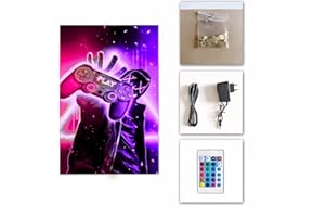 Frikink - Cuadro Led RGB, Lámpara Led Escritorio, Cuadro Decorativo Led Iluminado, Arte Pared, 60x40cm, Decoración Hogar Led, Cuadro Luz Ajustable, Lámpara Led Ajustable (Gamer 1)