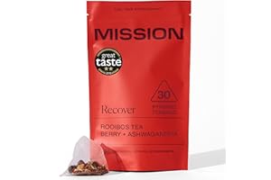 MISSION FUELLING EXTRAORDINARY MISSION - Recover Tea - Rooibos Tea with Berry & Ashwaganda - Aid Muscle Repair - 30 Pyramid Tea Bags