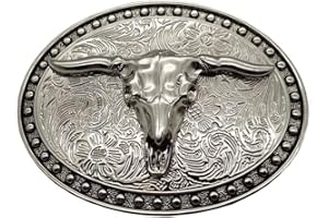 XWEST YONE Fibbia per Cinture Silver Longhorn Texas Bull Belt Buckle Cowboy Western Buckles