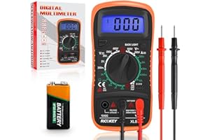 RICOKEY Digital Multimeter Voltmeter Battery Voltage Multi Tester Continuity Tester Ohm Volt Ampere Meter AC/DC Voltage Current Resistance Diode Transistor, Large LCD Display and Backlight