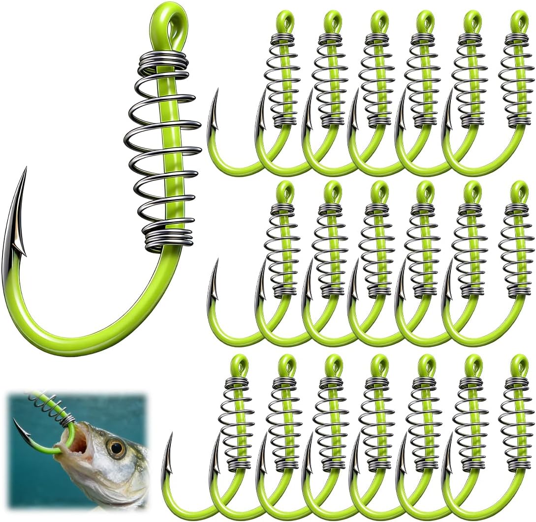 DOVBAN 20pcs Anzuelos De Fluorescente Pesca Con Resorte Anzuelos Des Acero Con Alto Contenido Carbono Resorte Metal Anzuelo De Pesca Giratorios Púas Adecuados Para Ceboss Potentes Truchas